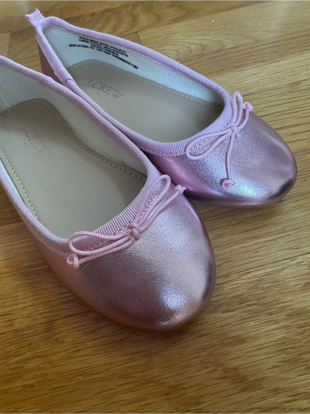J. Crew Metallic Pink Girls' Ballet Flats with Bow